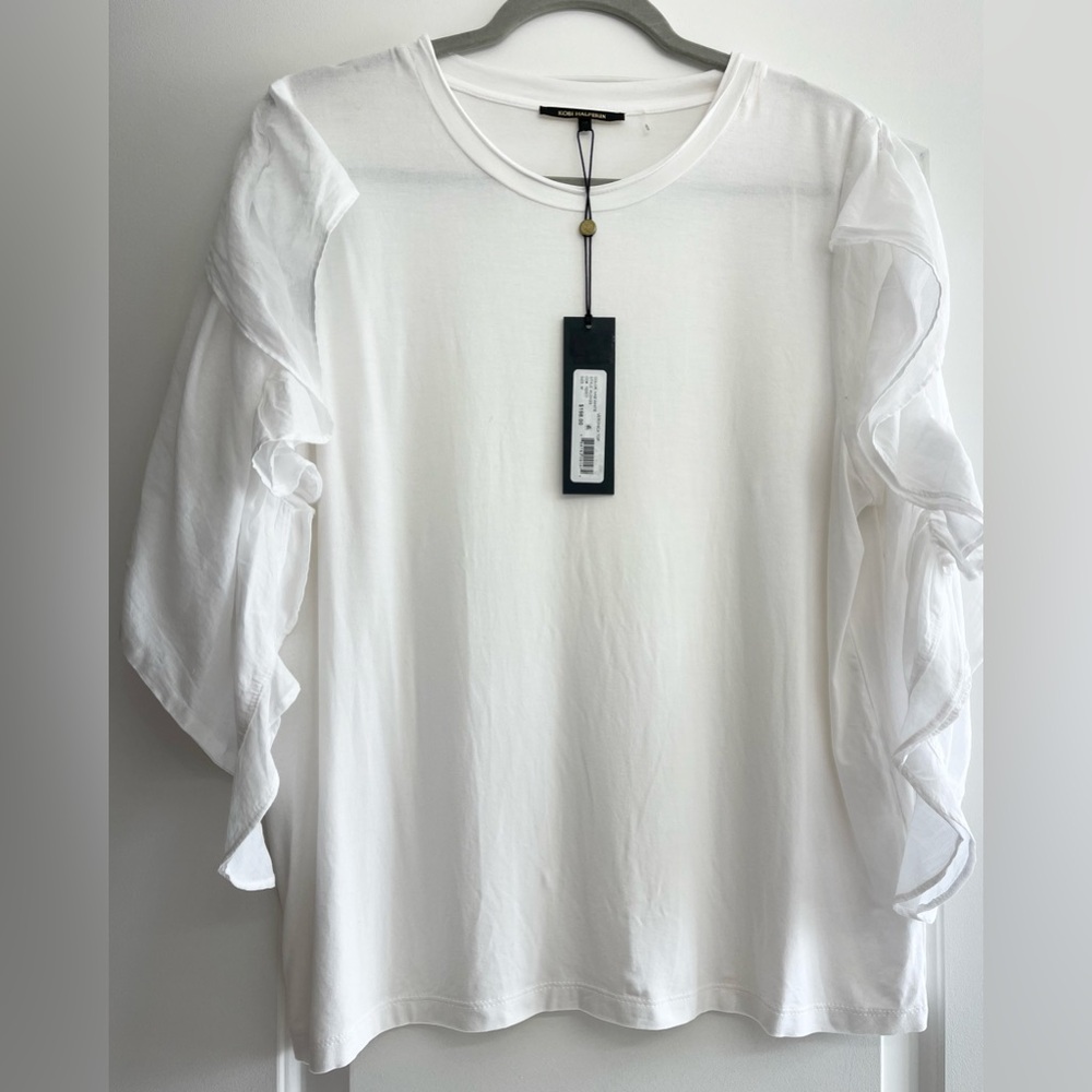 NWT! 198$retail Kobi Halperin White Veronica Ruffle sleeve Top